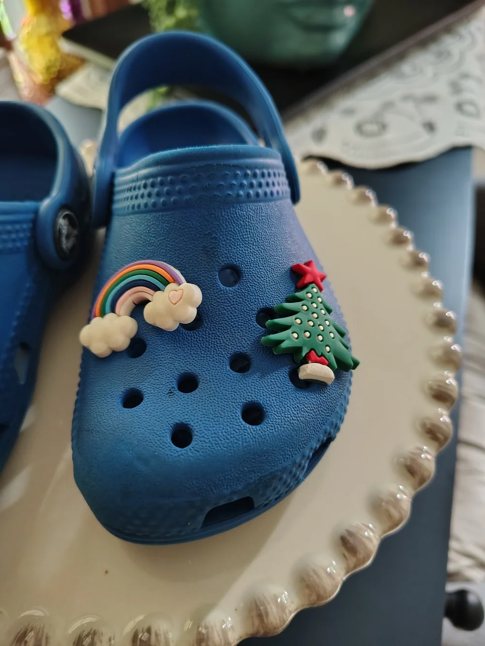 Blue Kids Crocs-Style Clog with Rainbow & Star Charms Sz.7